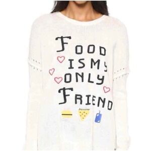 Revolve Wildfox Sweater Ivory Food Is My Only Friend Long Sleeve Size small